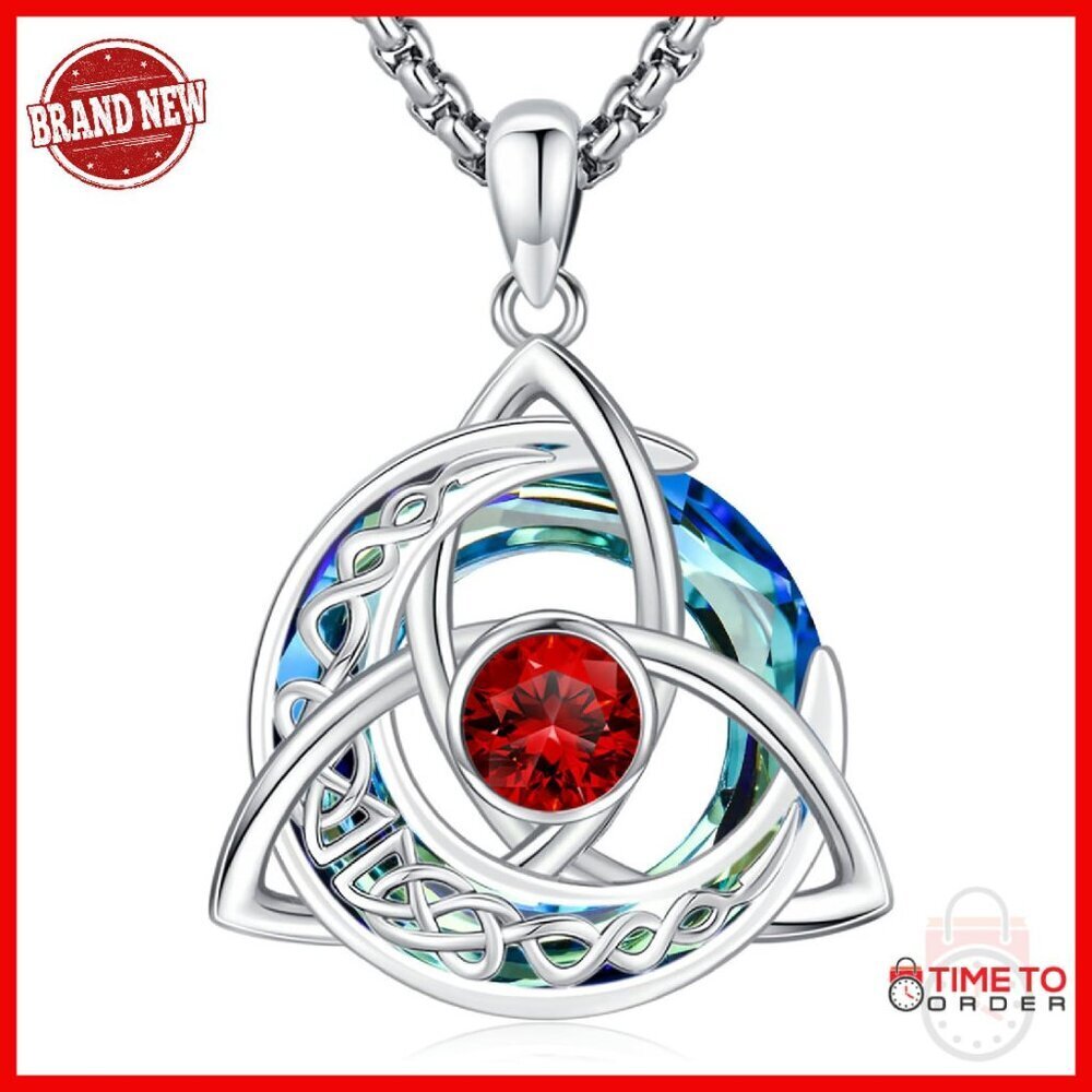 Sterling Silver Trinity Knot Pendant Necklace with Garnet Birthstone
